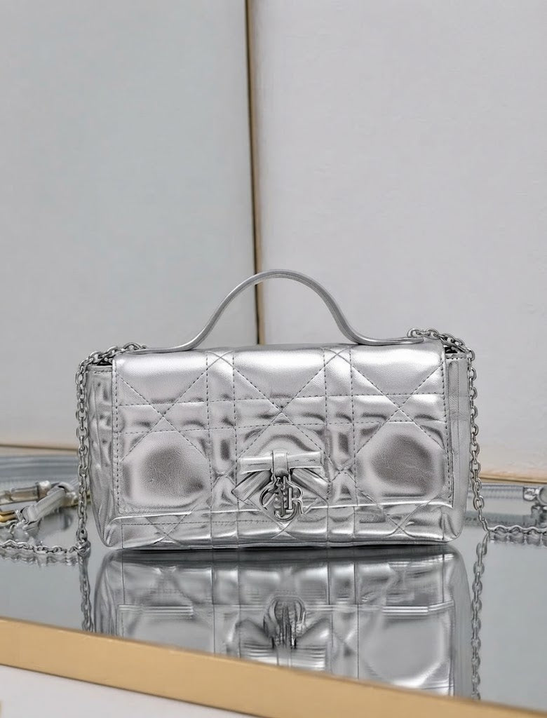Dior Metallic Cannage Top Handle Bag with Bow