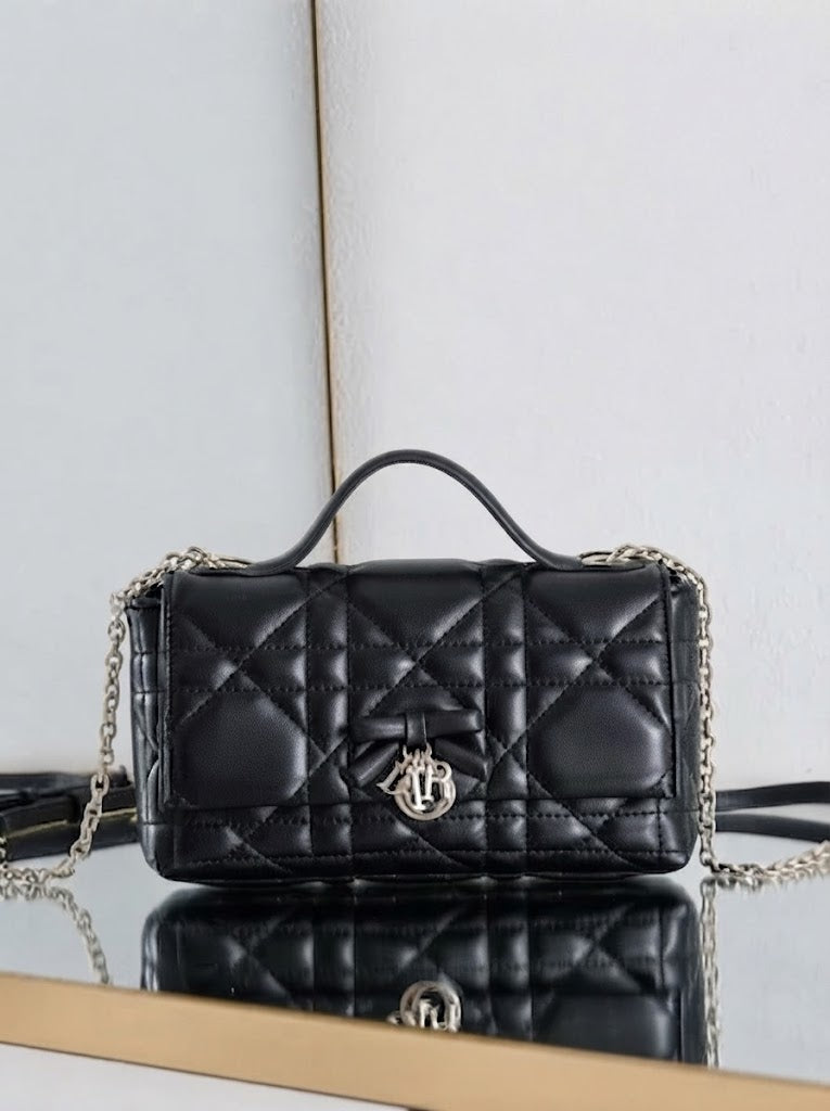 Dior Metallic Cannage Top Handle Bag with Bow
