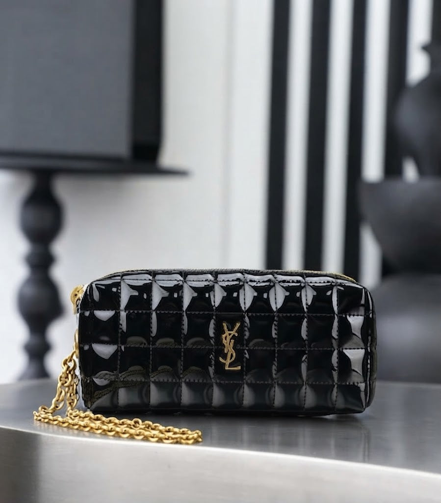 Saint Laurent Vicky Vanity In Quilted Patent Leather