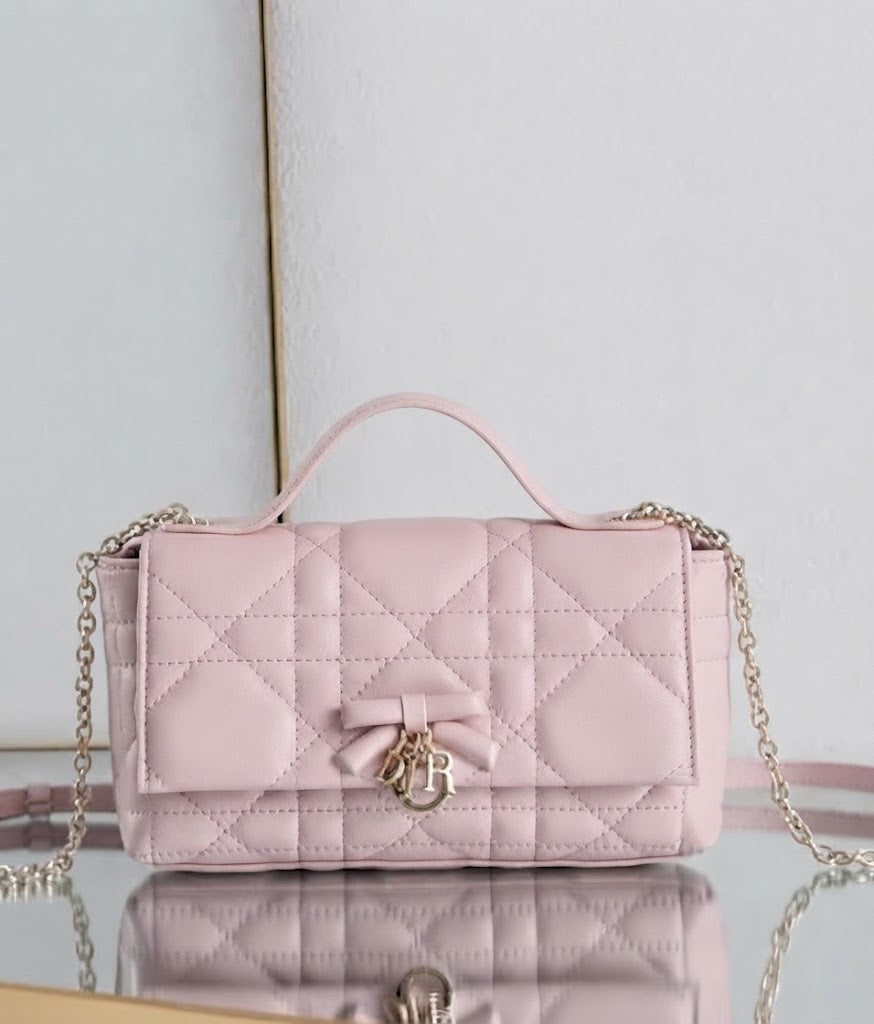 Dior Metallic Cannage Top Handle Bag with Bow