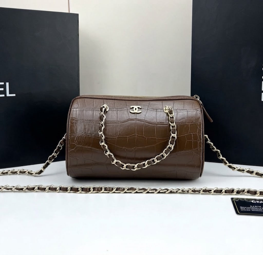 Chanel Cylinder Crocodile-Embossed Bag