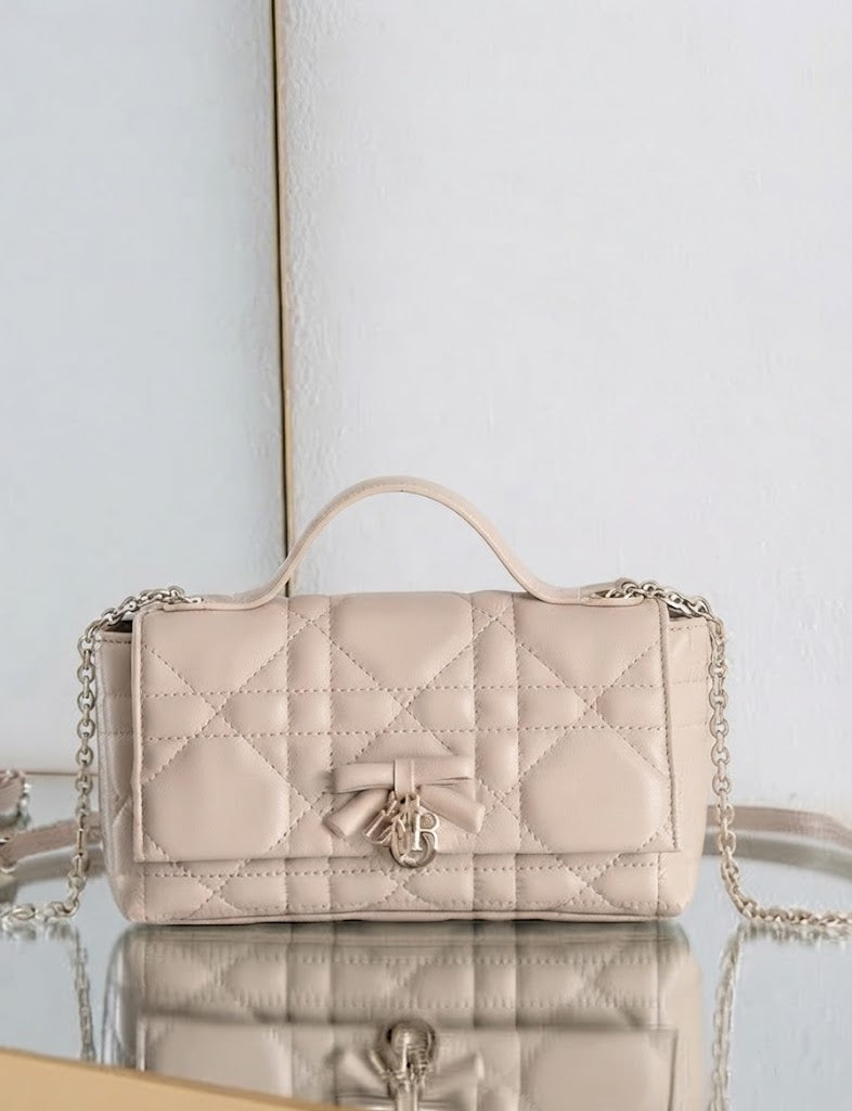 Dior Metallic Cannage Top Handle Bag with Bow