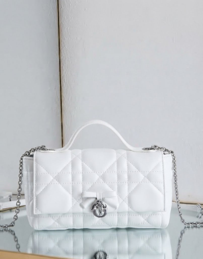 Dior Metallic Cannage Top Handle Bag with Bow