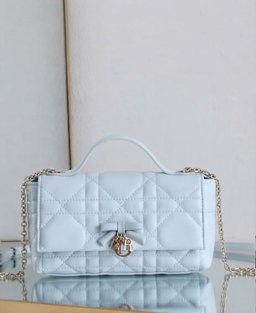 Dior Metallic Cannage Top Handle Bag with Bow