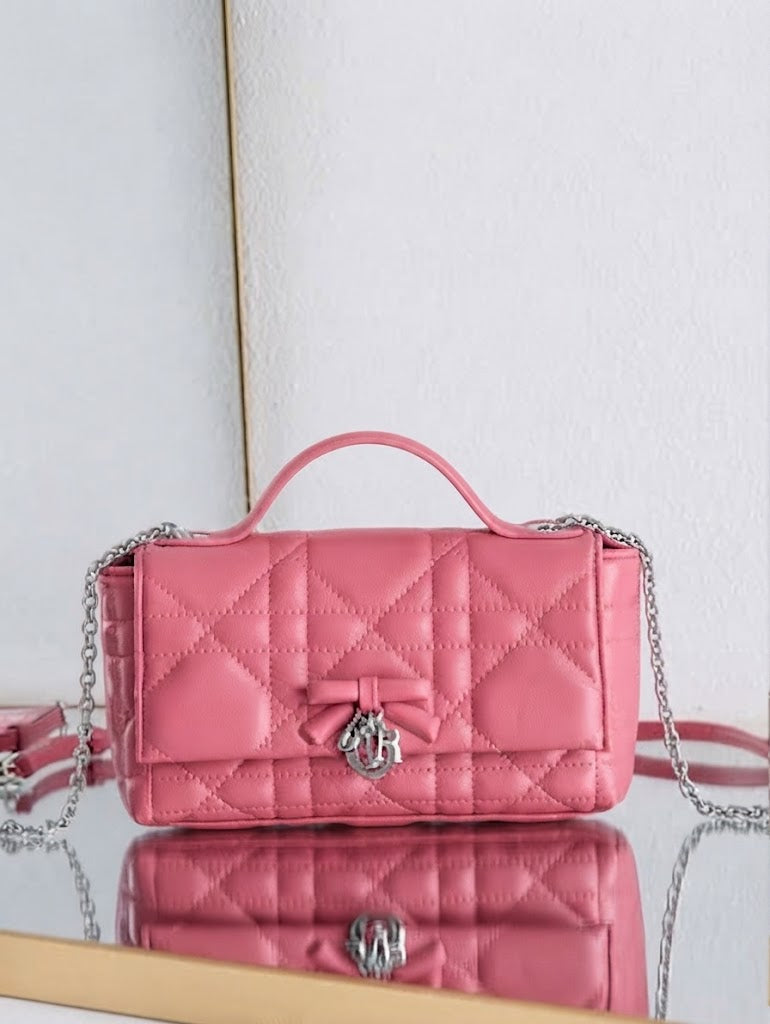 Dior Metallic Cannage Top Handle Bag with Bow
