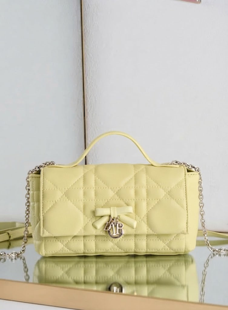 Dior Metallic Cannage Top Handle Bag with Bow