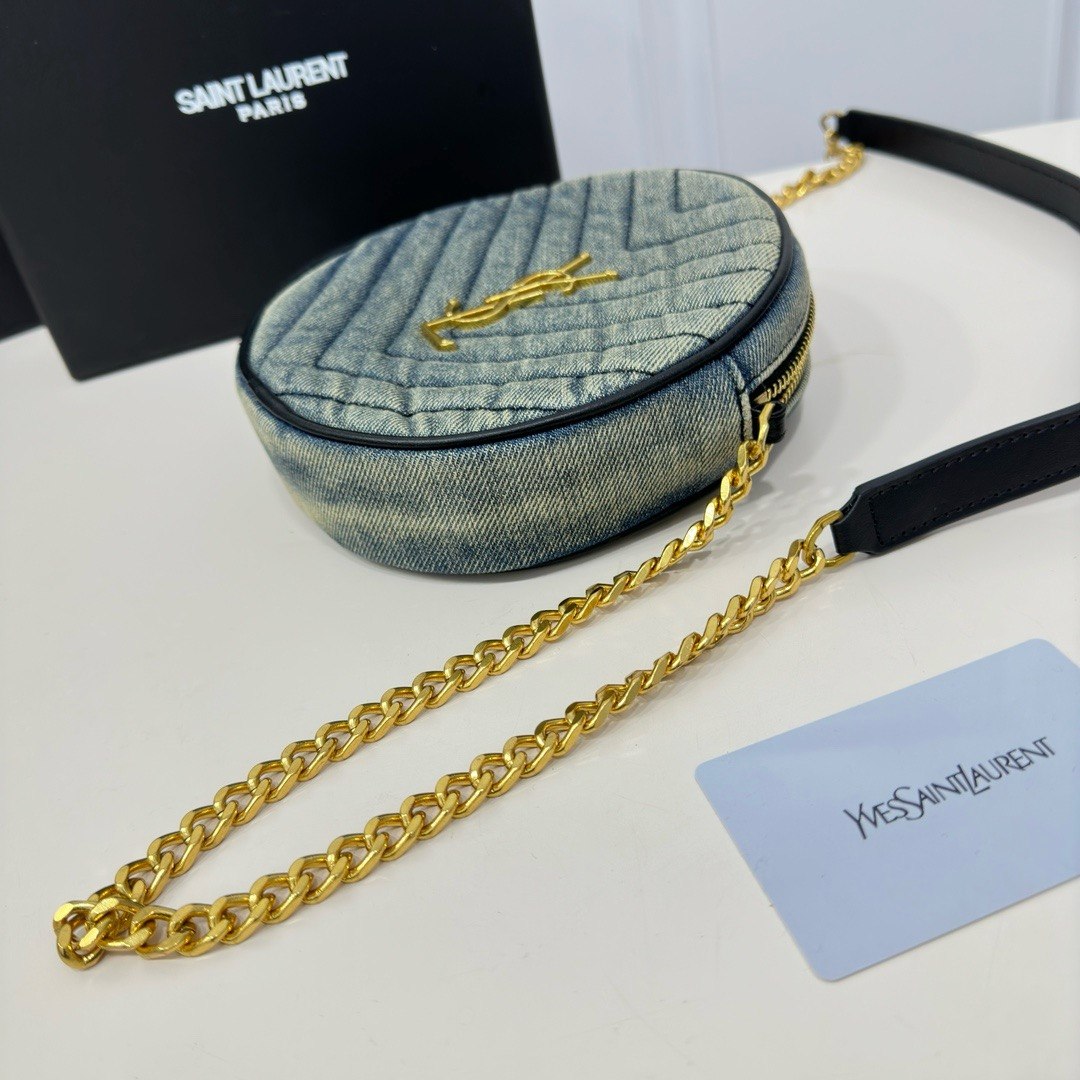 Saint Laurent Sade Round Camera Bag in Quilted Denim