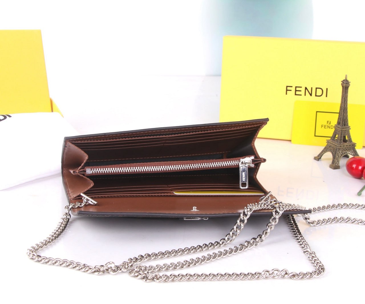Fendi Baguette Continental Wallet with Chain