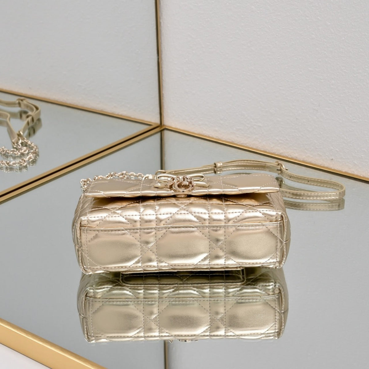 Dior Metallic Cannage Top Handle Bag with Bow
