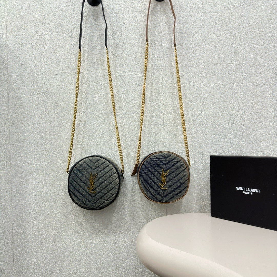 Saint Laurent Sade Round Camera Bag in Quilted Denim