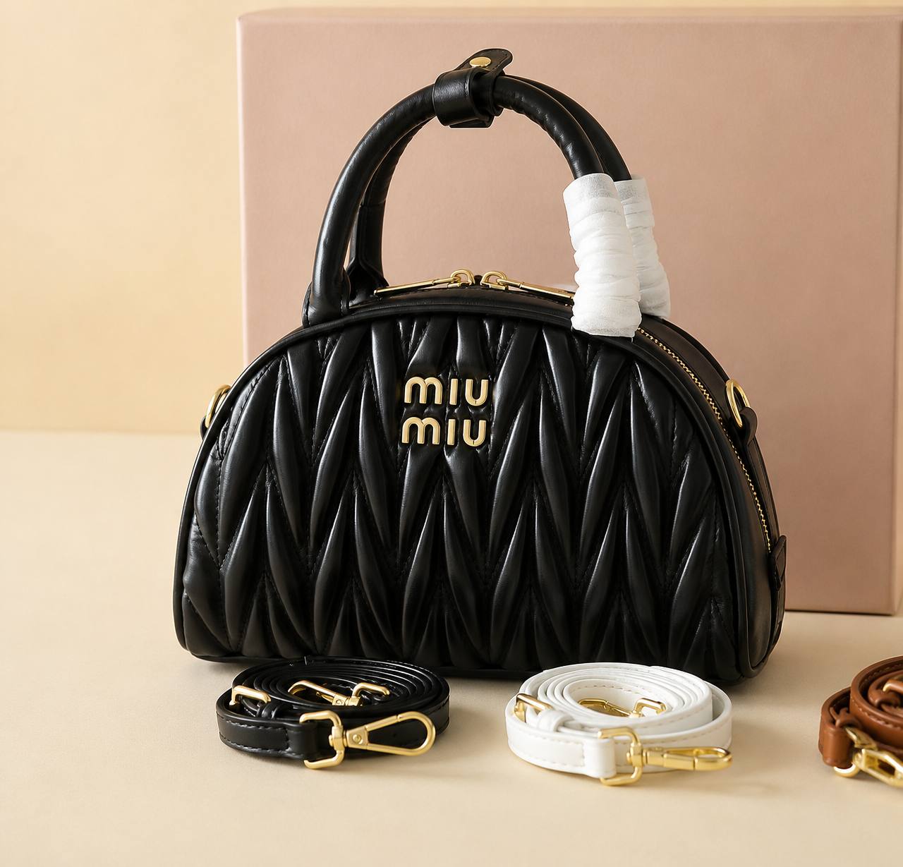 Miu Miu Matelassé Leather Bowling Bag
