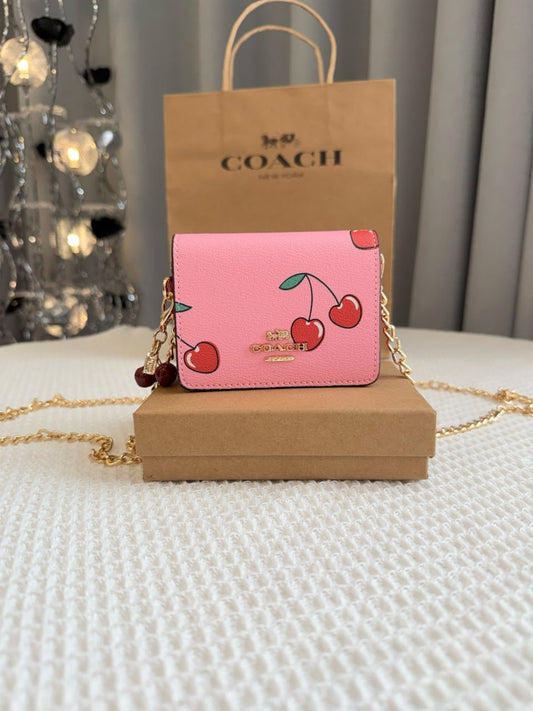 Coach Mini Wallet On A Chain With Cherry Print