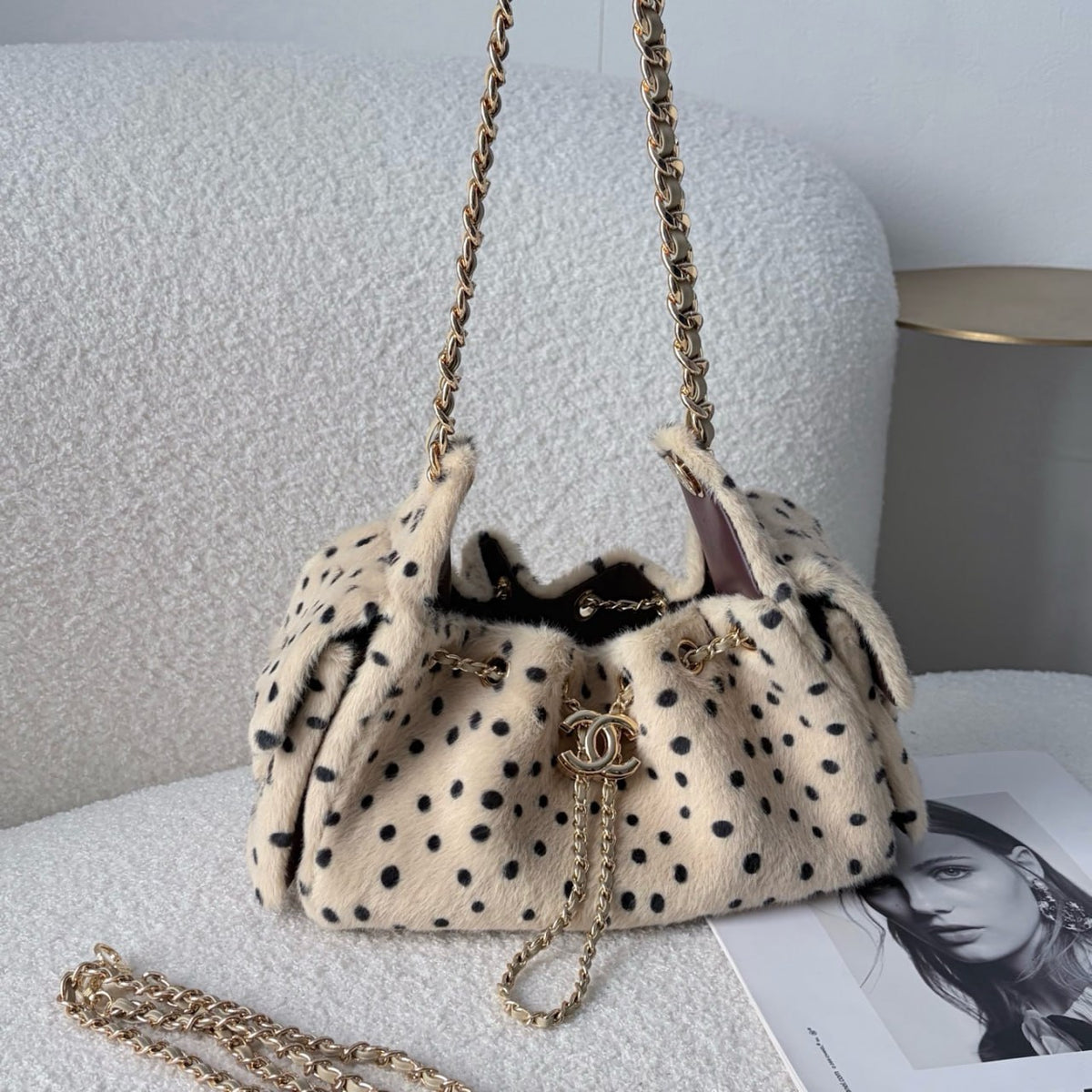 Chanel Dalmatian Shearling Drawstring