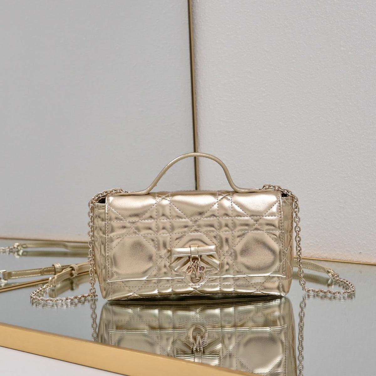Dior Metallic Cannage Top Handle Bag with Bow