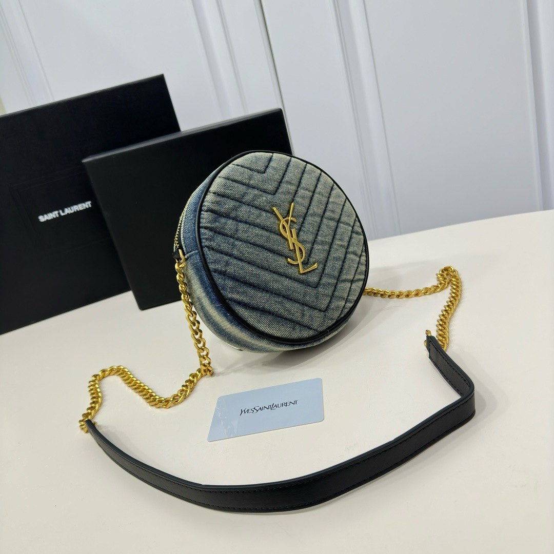 Saint Laurent Sade Round Camera Bag in Quilted Denim