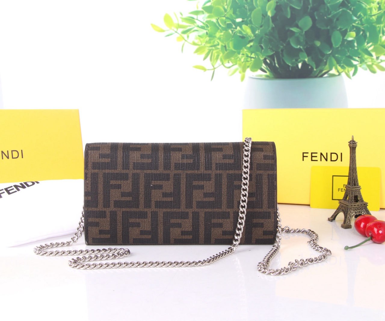 Fendi Baguette Continental Wallet with Chain