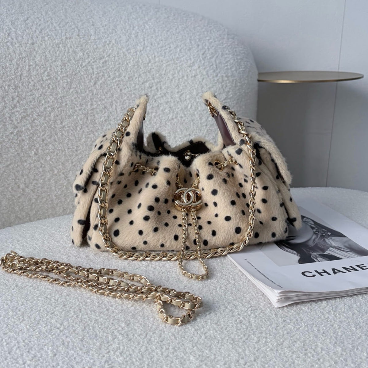 Chanel Dalmatian Shearling Drawstring