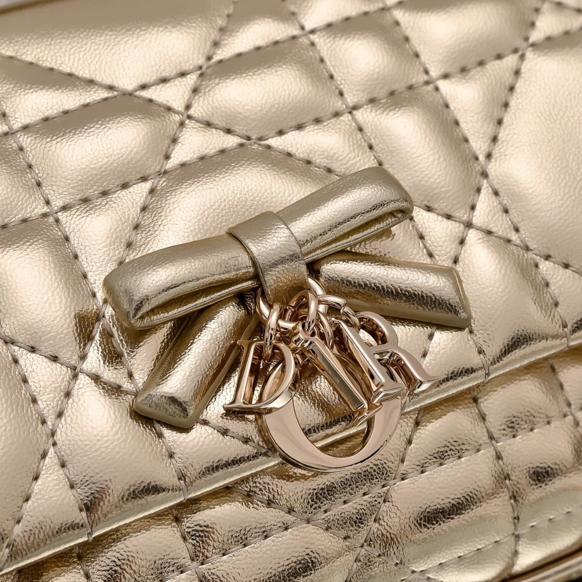 Dior Metallic Cannage Top Handle Bag with Bow