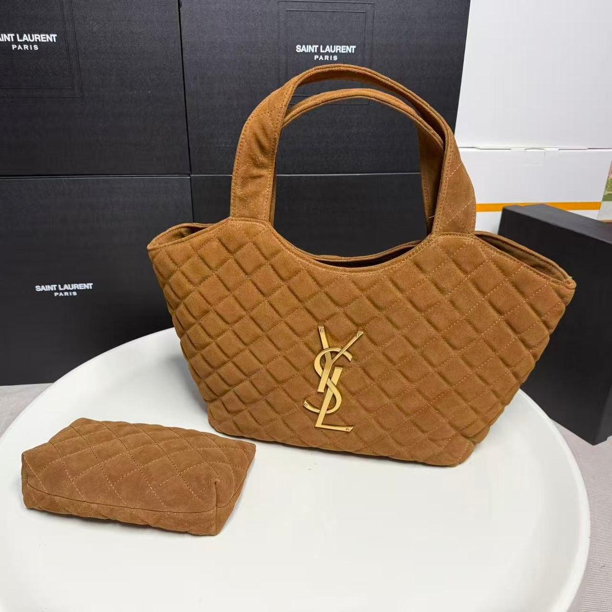 Saint Laurent Jamie Shopping Bag in Quilted Suede