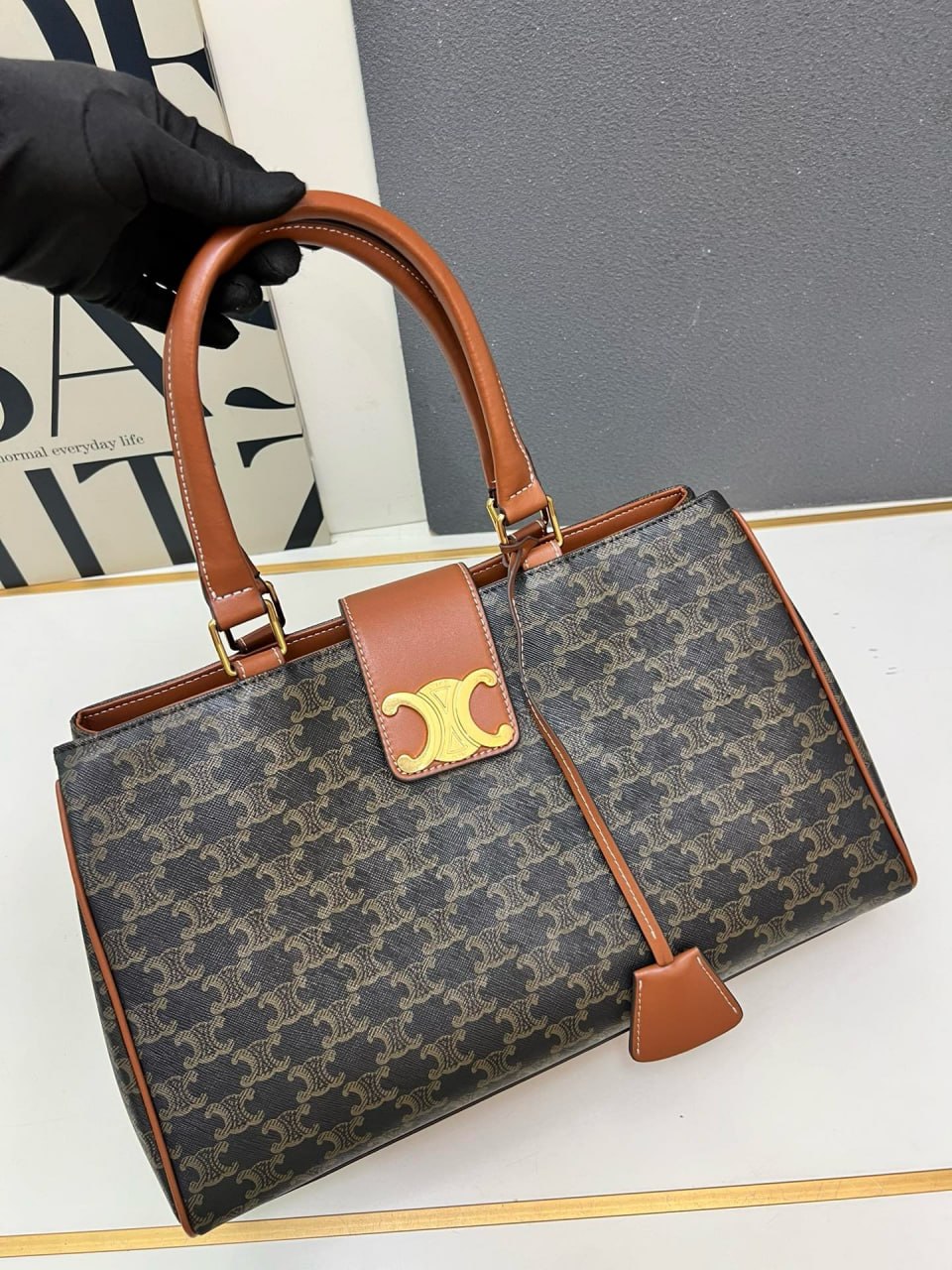 Celine Medium Boston Bag in Triomphe Canvas