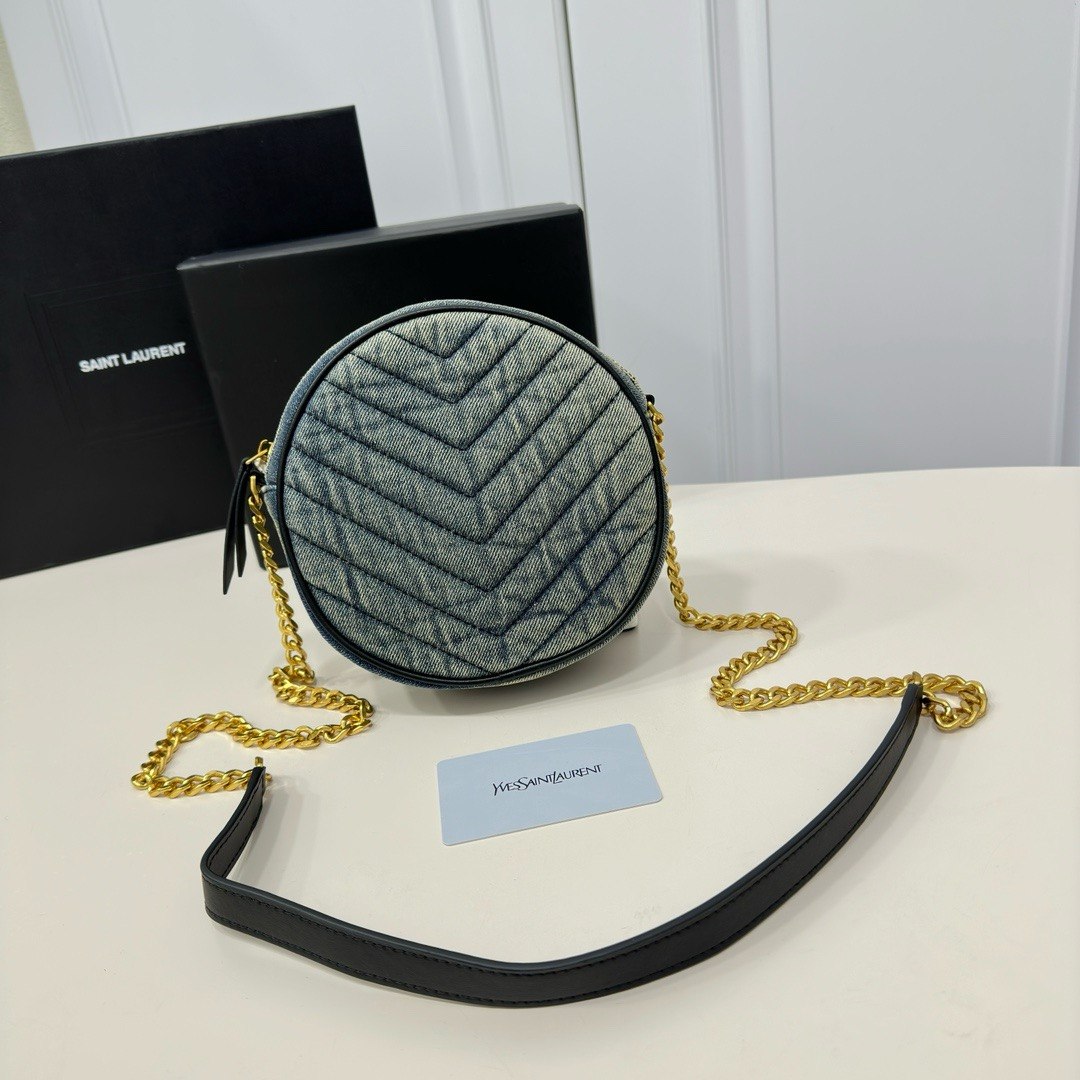 Saint Laurent Sade Round Camera Bag in Quilted Denim