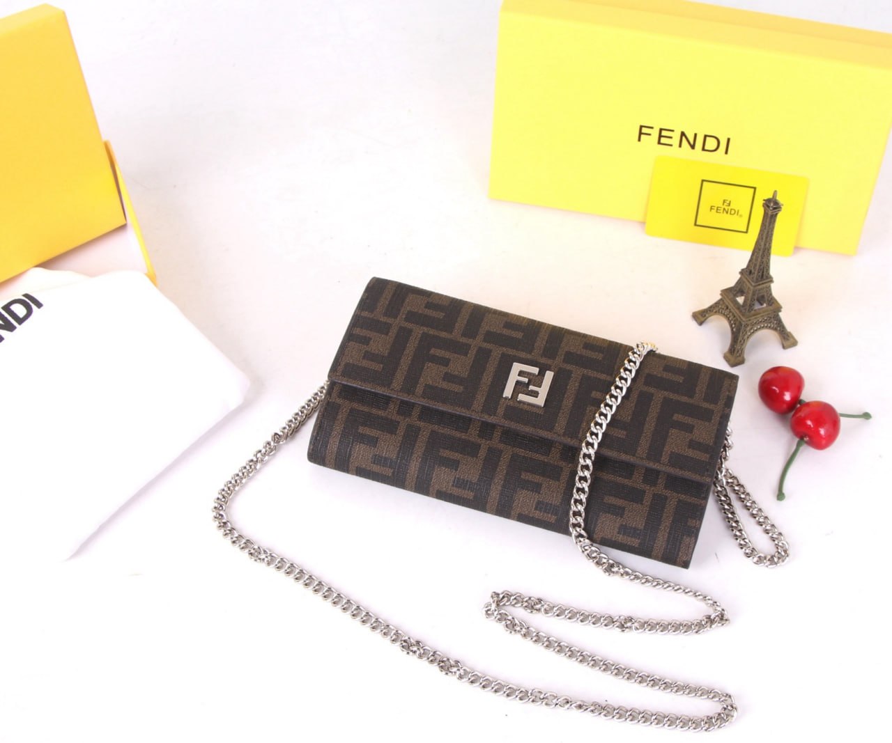 Fendi Baguette Continental Wallet with Chain