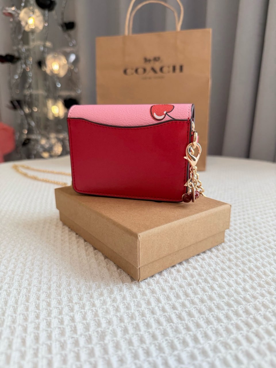 Coach Mini Wallet On A Chain With Cherry Print