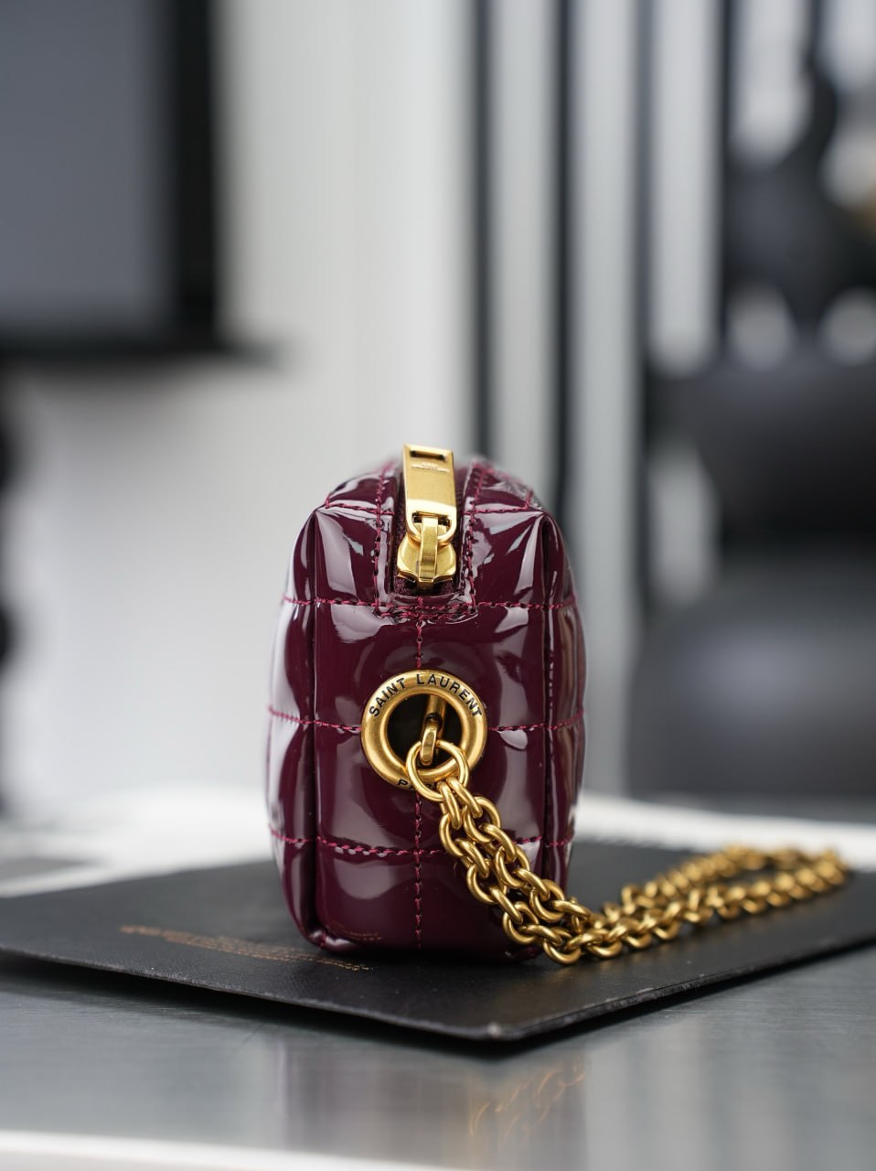 Saint Laurent Vicky Vanity In Quilted Patent Leather
