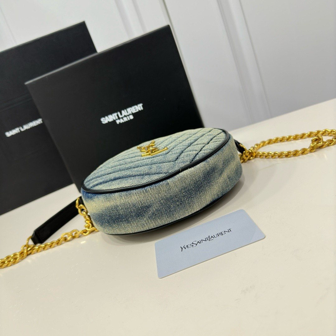 Saint Laurent Sade Round Camera Bag in Quilted Denim