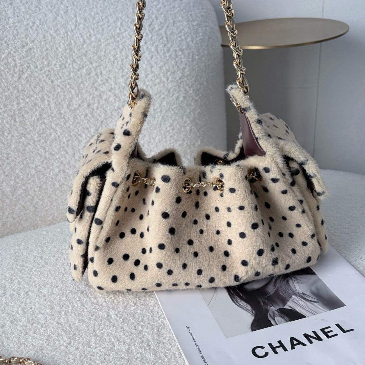 Chanel Dalmatian Shearling Drawstring