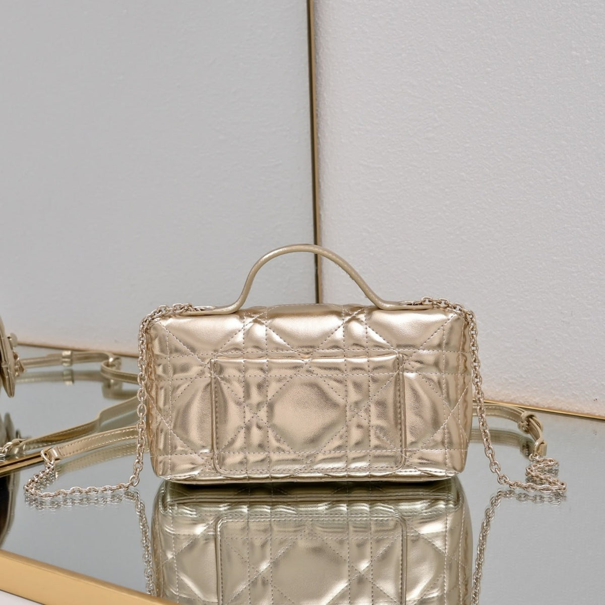 Dior Metallic Cannage Top Handle Bag with Bow