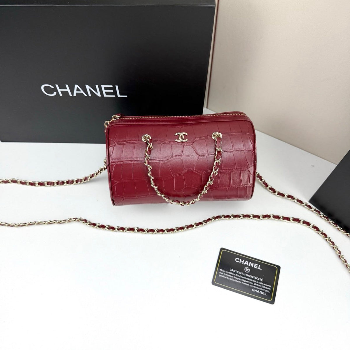 Chanel Cylinder Crocodile-Embossed Bag