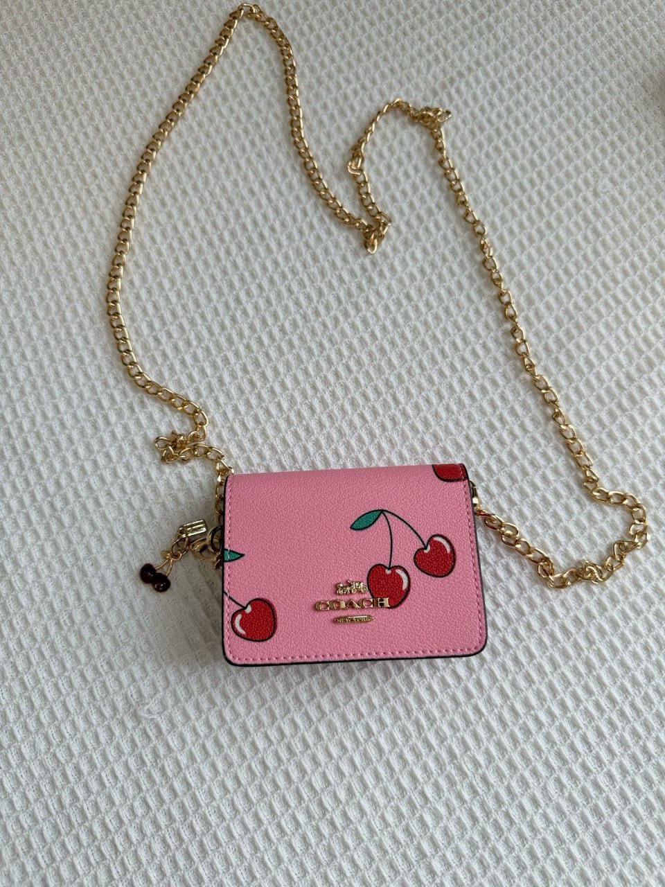 Coach Mini Wallet On A Chain With Cherry Print