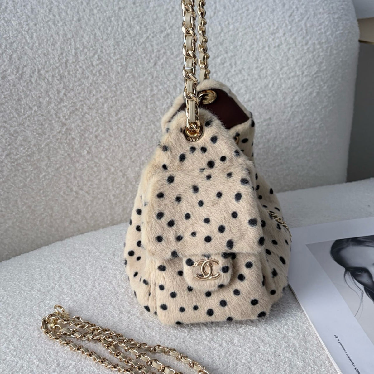 Chanel Dalmatian Shearling Drawstring