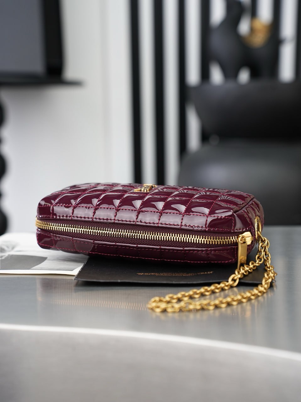 Saint Laurent Vicky Vanity In Quilted Patent Leather