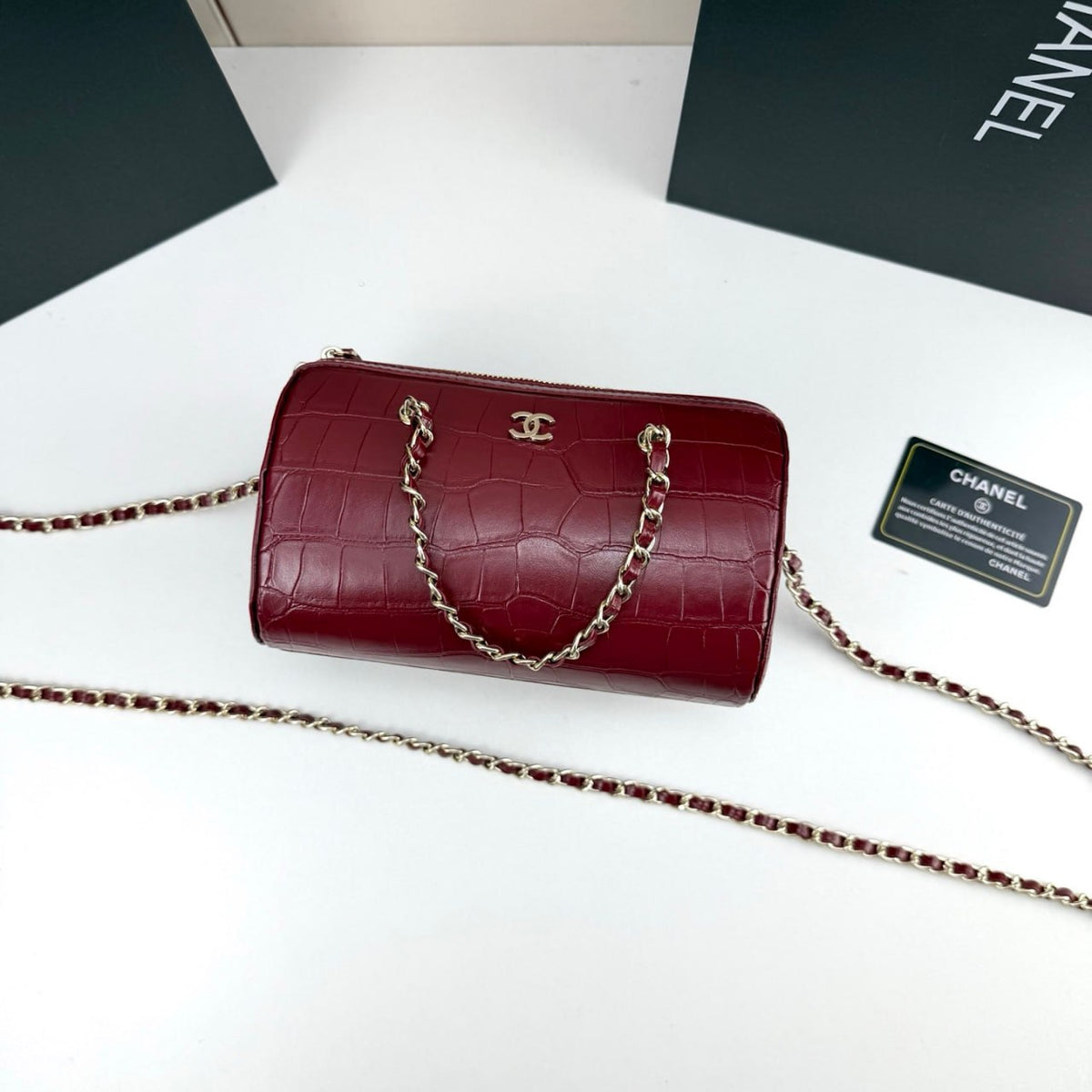 Chanel Cylinder Crocodile-Embossed Bag