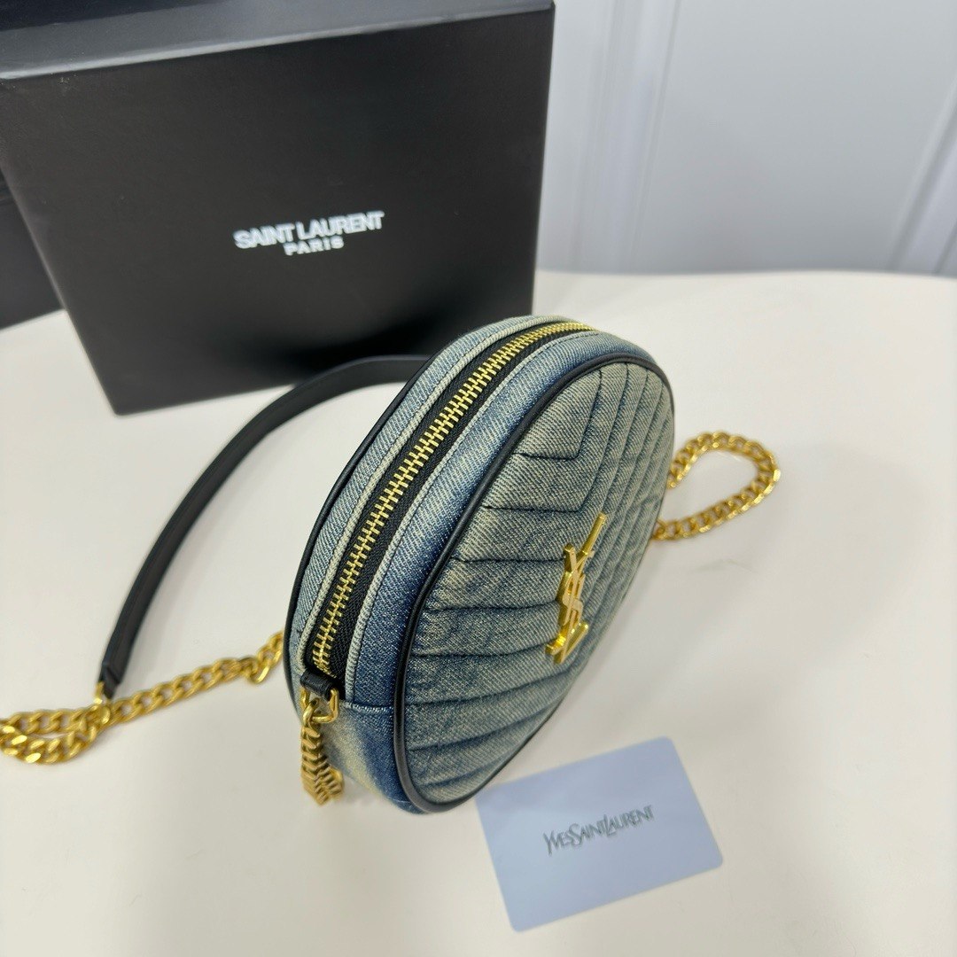 Saint Laurent Sade Round Camera Bag in Quilted Denim