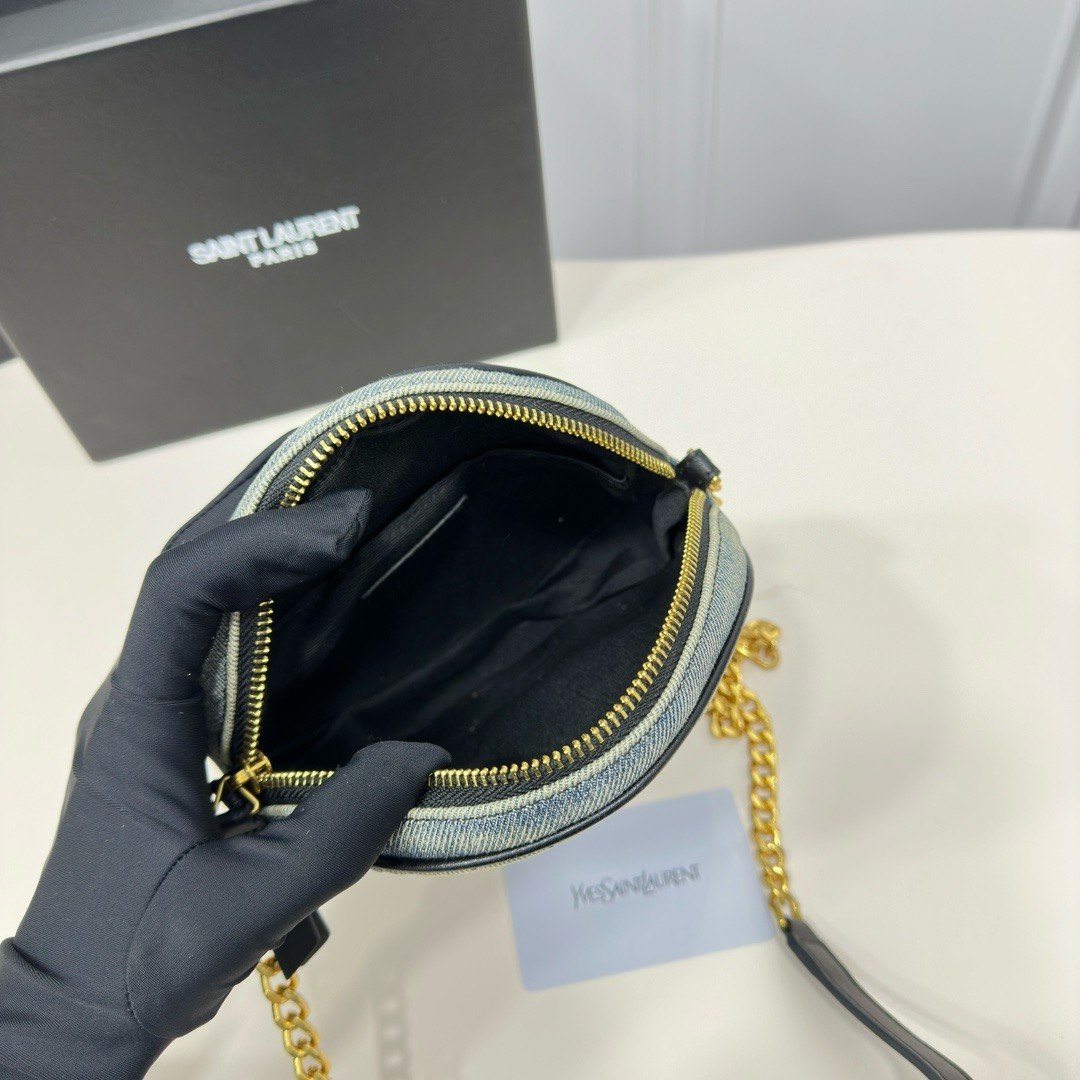 Saint Laurent Sade Round Camera Bag in Quilted Denim