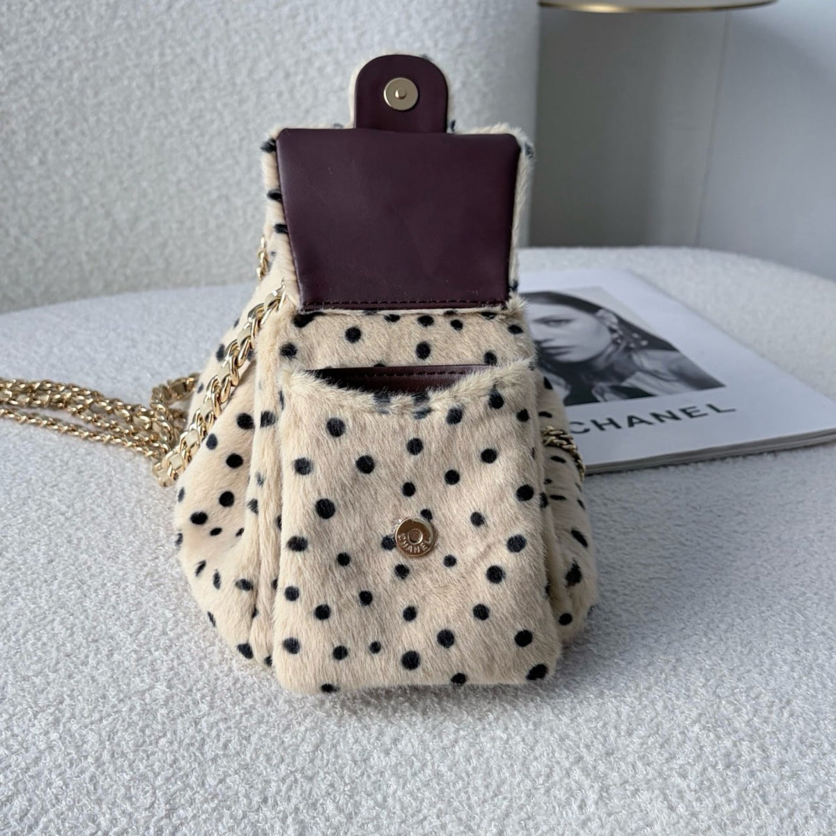 Chanel Dalmatian Shearling Drawstring