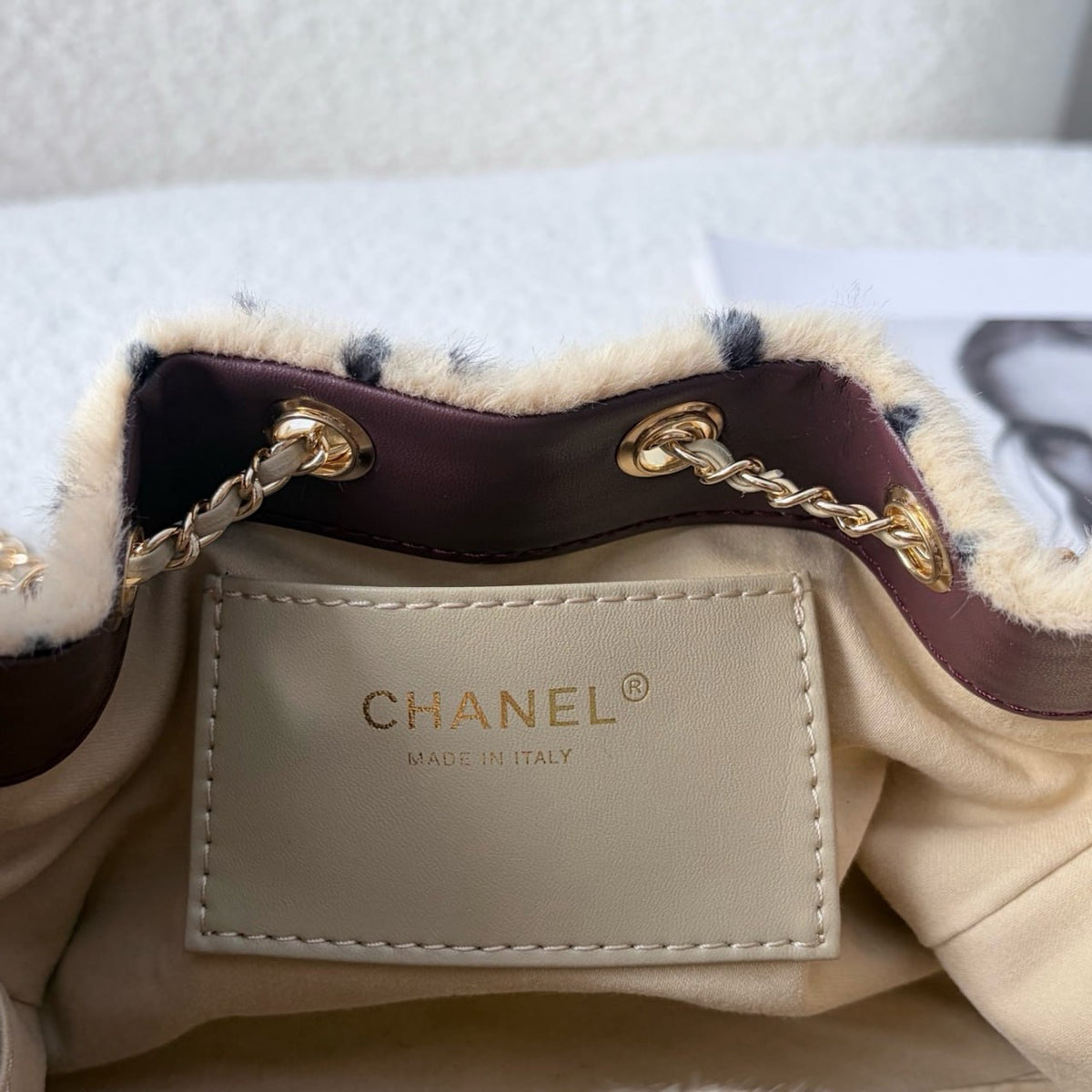 Chanel Dalmatian Shearling Drawstring