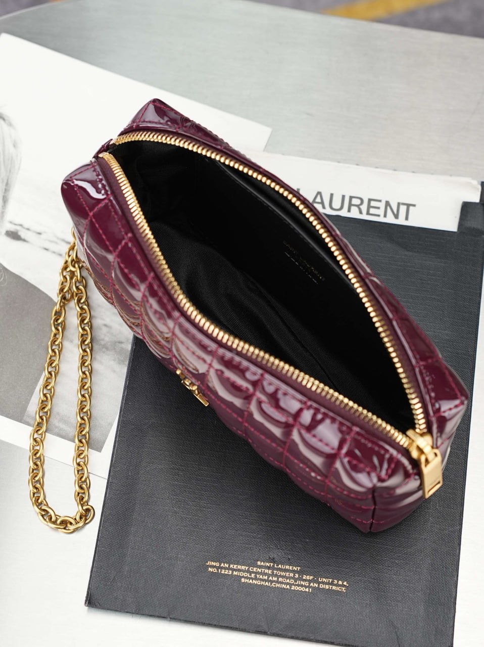 Saint Laurent Vicky Vanity In Quilted Patent Leather