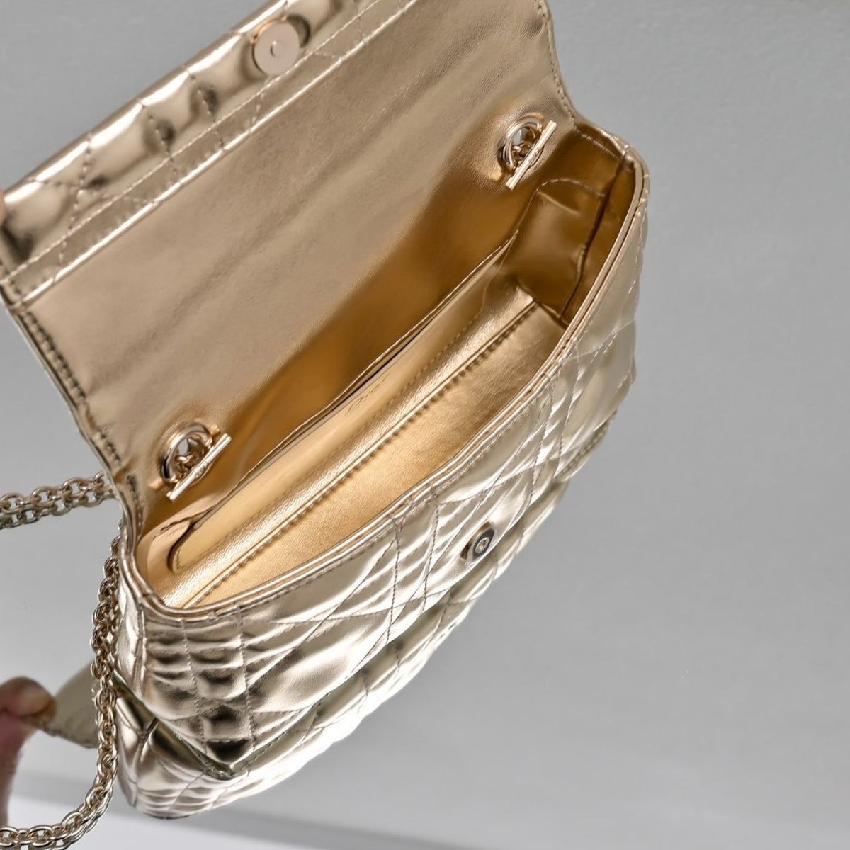 Dior Metallic Cannage Top Handle Bag with Bow
